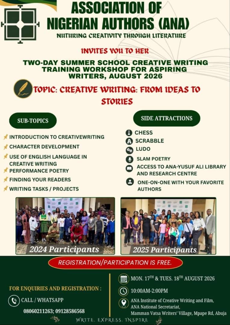 ANA 2026 FREE Two-Day Summer School Creative Writing Workshop